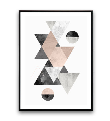 Pinkg and gray wall art, geometric triangle print - Wallzilladesign