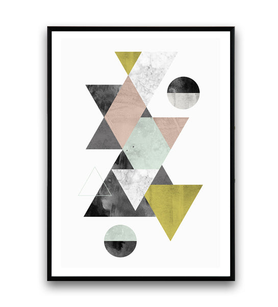 Triangles print, geometric poster, minimalist watercolor art - Wallzilladesign