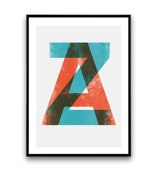 ZA letters print, typography art, modern poster, alphabet print - Wallzilladesign