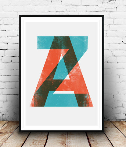 ZA letters print, typography art, modern poster, alphabet print - Wallzilladesign